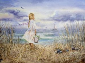 Bestselling Watercolor Painting Girl And The Ocean 