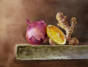 Still Life With Onion Lemon And Ginger